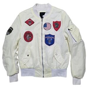 American Stitch Men's M White Aviator Bomber Flight Jacket Army F3 USA Retro